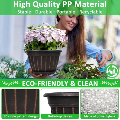 10 Inch Plant Pots,4 Pack Flower Pot,Planters Pot with Drainage Hole - color: Black, size: 10 inch-4 pack