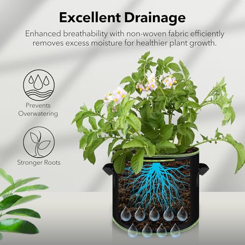 BN-LINK 5-Pack 5 Gallon Grow Bags, Heavy Duty Aeration Fabric Pots with Handles, Thickened Nonwoven Plant Bags for Vegetables, Flowers, Fruits - size: 5 Gallon 5 Pack