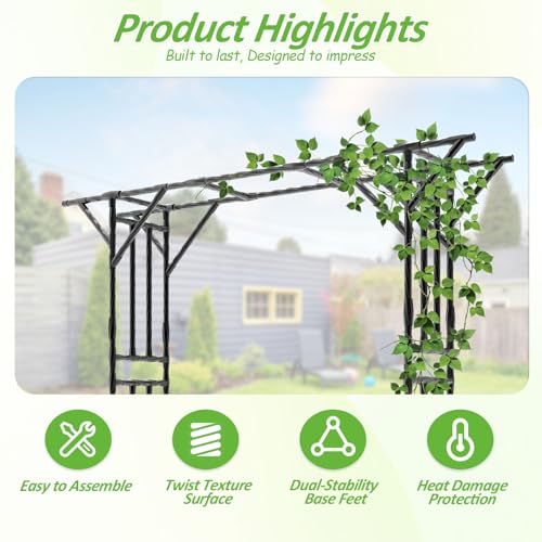Garden Arch Trellis 106.3"L*106.3"H Sturdy & Rustproof Large Flat Top Arbor - size: 106(L)*106(H)*20(W)inch-25MM
