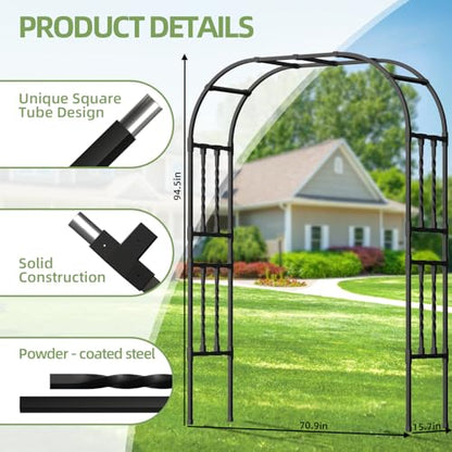 Square Tube Metal Garden Arbor Trellis,5.9x7.9FT - color: 5.9 FT L/Black, size: Full Arch