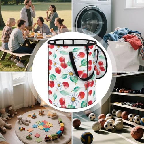 BIGCARJOB Daisy Cherry Foldable Trash Can Outside Waste Basket Bin Water Resistant Garbage Bag Recycling Bin Trash Can with Lid and Clip(23 Gallons), 22.83x17.71 in - color: Daisy Cherry