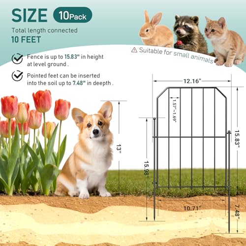 Goovilla Garden Fence, Total 10ft(L) x 24in(H), 10 Pcs, Rustproof Metal - size: Square arch