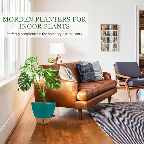 2 Pack 10 inch Plant Pots, Plastic Self Watering Planters - color: Turquoise, size: 10 inch