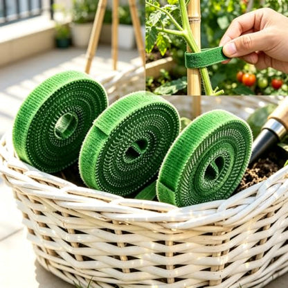 3 Pack Plant Ties Garden Ties for Stakes | Reusable Hook-and-Loop Fastening Tape for Climbing Plants, Cable Organization, Cut-to-Length 16.5ft per Roll, 1/2 in Wide, Green