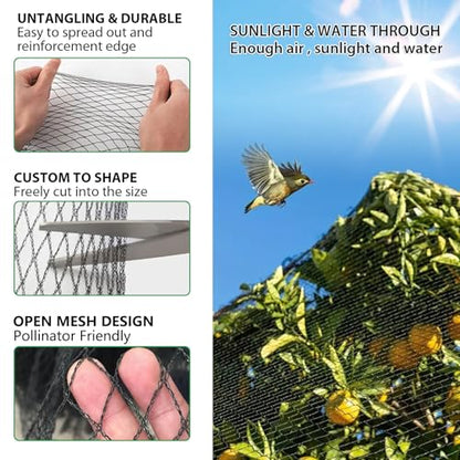 Bird Netting 25x100 Ft, 1" Mesh Heavy Duty HDPE Garden Net, Black - size: 25' x 100'