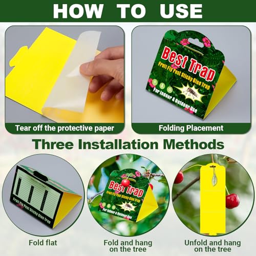 40 Piece Hanging Insect Fly Glue Trap, Sticky Traps with Attractant, Yellow Sticky Fly Strips Gnat Traps for Kitchen, Indoor Plants, Garden Adhesive Glue Boards