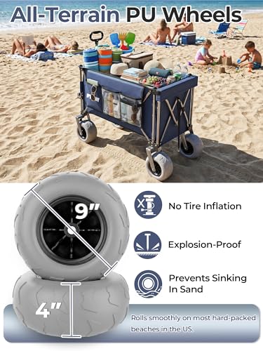 Heavy Duty Beach Wagon with 58" Expandable Tailgate, 300L, for Sand - color: 9"blue