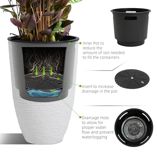 Worth 21" H White Tall Planters with Inside Pots, 2-Pack Large Plant Pots - color: White