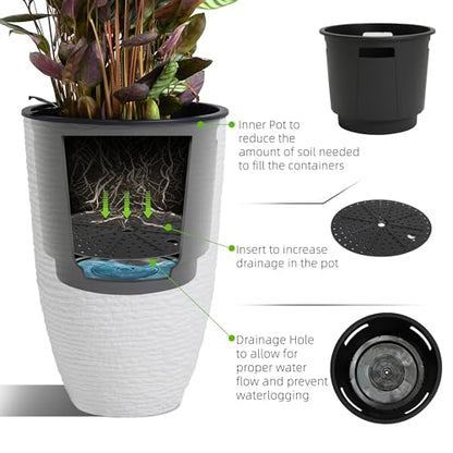 Worth 21" H White Tall Planters with Inside Pots, 2-Pack Large Plant Pots - color: White