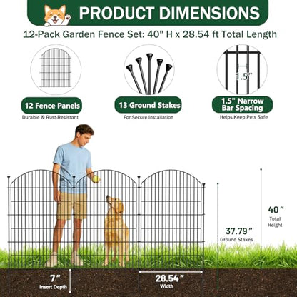 No Dig Garden Fence Panels, Dog Fence Outdoor for Yard, 12 Pack - size: 40in(H) x 29ft(L)