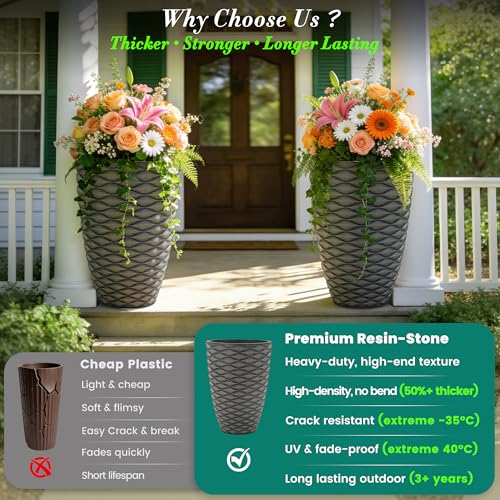 2-Pack 19" Rustic Black Resin Tall Planters with Wave Texture - color: 19"h-rustic Black Wavy