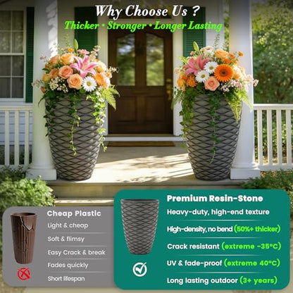 2-Pack 19" Rustic Black Resin Tall Planters with Wave Texture - color: 19"h-rustic Black Wavy