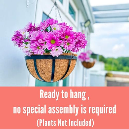 LaLaGreen Deck Hanging Baskets (16 in, 4 Pack) Black Coco Liner Flower Pots - size: 16" (41cm) x 4 Pack