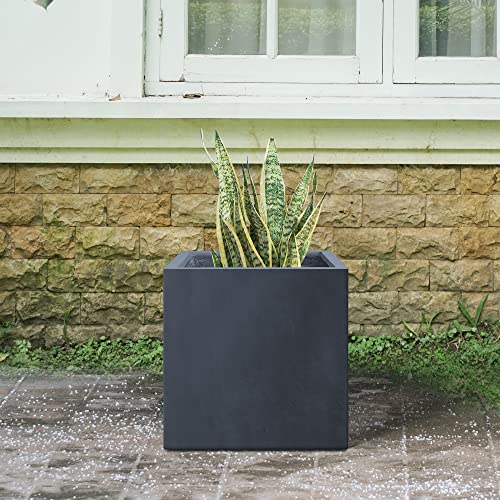 Kante Charcoal Concrete Planter 10" W, All-Weather Square Small Pot