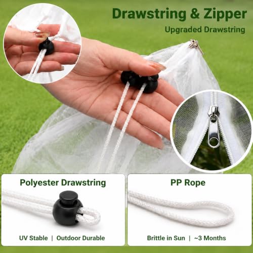 2 Pack 13x13ft Extra Large Fruit Tree Netting with Double Zipper & Double Drawstring, Heavy Duty Bird Netting for Fruit Trees, Reusable Tree Net to Protect from Birds, Squirrels, Deer