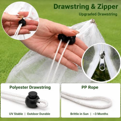 2 Pack 13x13ft Extra Large Fruit Tree Netting with Double Zipper & Double Drawstring, Heavy Duty Bird Netting for Fruit Trees, Reusable Tree Net to Protect from Birds, Squirrels, Deer