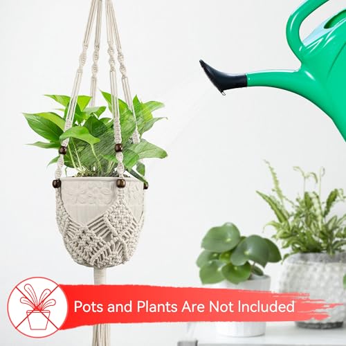 USLAI Macrame Plant Hanger, for Up to 6.5 Inch Pots, 35 Inch, White, 2 Pack - color: 35+35 Inch - White