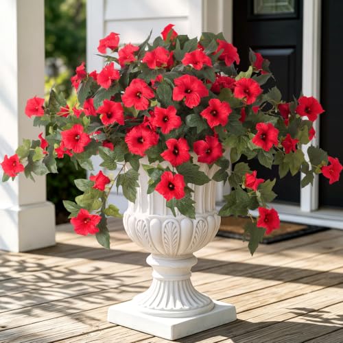 Ammyoo 2PCS Artificial Petunias Flowers Fake Plants for Outdoor Decoration - color: Red
