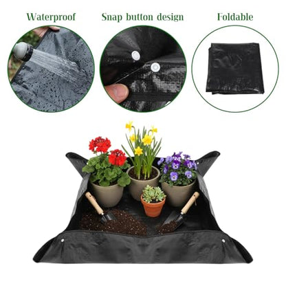 Extra Large Plant Repotting Mat for Indoor Plants, 39.5x39.5 Inch Thickened Waterproof Plant Repotting Mat Portable and Foldable Gardening Mat for Garden Outdoor