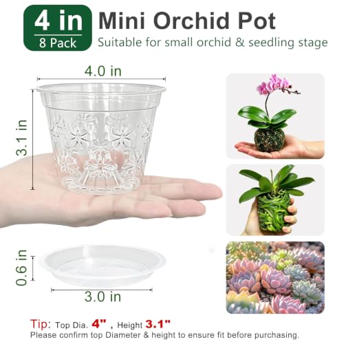 Clear Orchid Pots 8 Pack 4 Inch, Orchid Pot With Holes, For Repotting - color: Clear, size: 4'' x 3.1'' (8 pack)