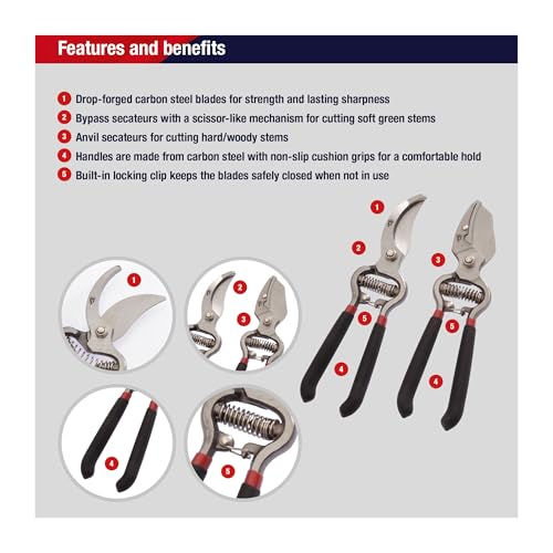Spear & Jackson Drop Forged Bypass & Anvil Pruners Set, 2 Piece Professional Garden Pruning Tools, Durable Steel Blades, Comfortable Ergonomic Handles - style: Traditional Bypass & Anvil Set