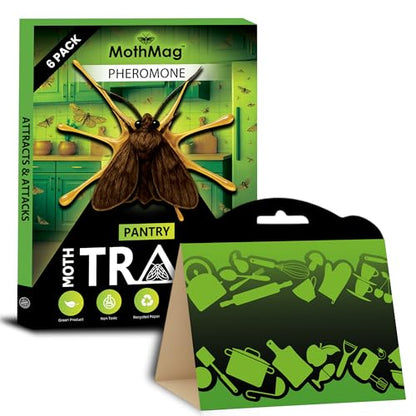 MothMag Pantry Moth Traps 6 Pack – Indian Meal Moth Trap – Pheromone Glue Trap – Kitchen Cupboard Cabinet Food Storage Moth Control – Flour Grain Moth Killer Indoor