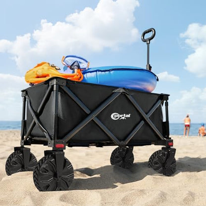 PORTAL Folding Wagon Cart, All-Terrain Heavy Duty, Beach Camping Garden Grocery - color: Black, size: 200L without Brake