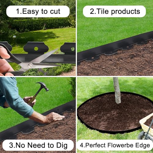 JERIA 2 Inch Tall 100 FT Garden Edging Kit with 120pcs Spikes, Plastic Edging for Landscaping - size: 2IN x 100FT