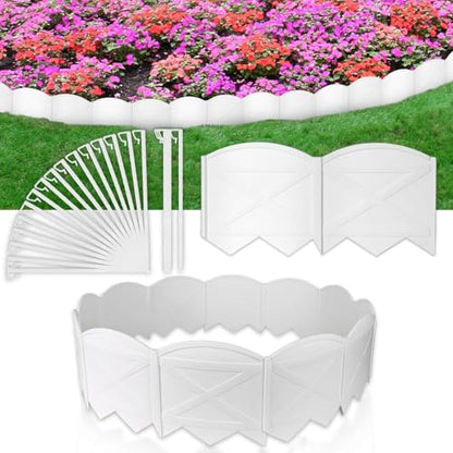 Vashly No-Dig 30Ft Landscape Edging, 6 Inch Tall Garden Edging Garden Edging Border, 30Pcs Flower Bed Edging Border with 30Pcs Stakes - color: White