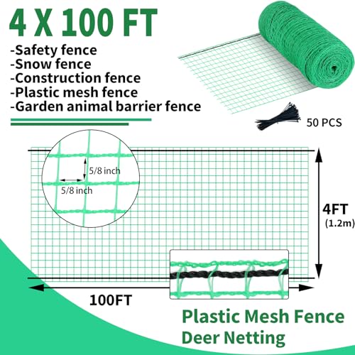 4x100ft Deer Fence Netting, Temporary Fence for Garden, Plastic Mesh Fence - size: 4 FT X 100 FT