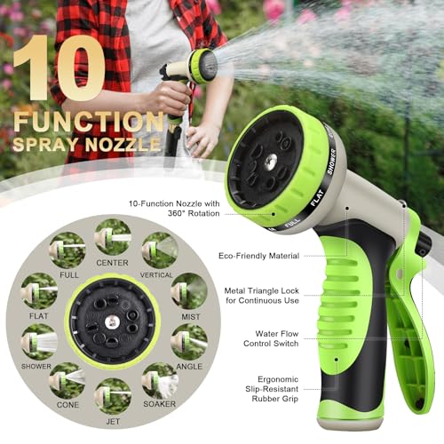 Metal Garden Hose 50FT Stainless Steel Heavy Duty Flexible Lightweight Water Hoses Pipe with 10-Function Spray Nozzle and 3/4" Solid Brass Fittings No Kink Durable for Outdoor Yard & Lawn - size: 50FT