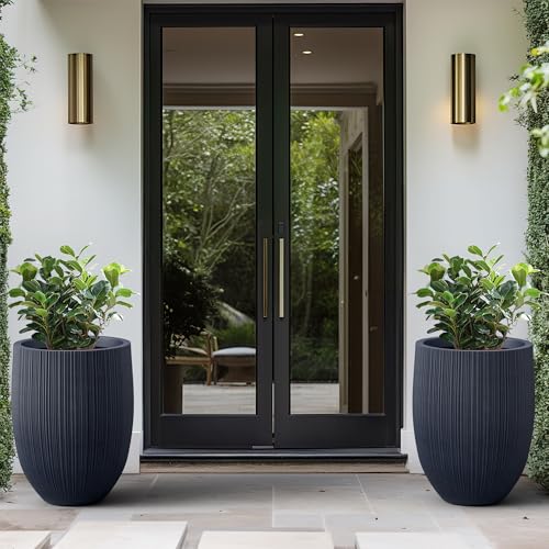 Kante Large Round Bullet Charcoal Concrete Planter 21.7" Tall, Outdoor - color: Charcoal, size: 21.7 Inch Tall
