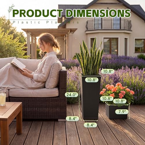 Devoko Resin 24'' Tall Planters, Large Taper Outdoor Planter - color: Brown, size: 24" Set of 2