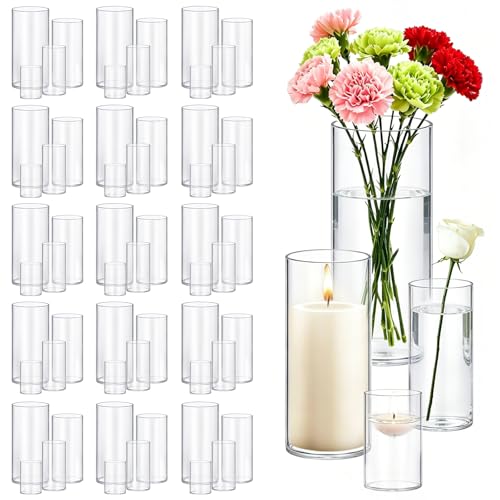 64 Pack Glass Cylinder Vases 4,6,8,10 Inch Tall Clear Flower Vase Hurricane Floating Candle Holder for Table Centerpiece Wedding Home Decor - size: 64 Pack(4,6,8,10)