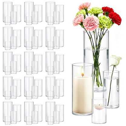 64 Pack Glass Cylinder Vases 4,6,8,10 Inch Tall Clear Flower Vase Hurricane Floating Candle Holder for Table Centerpiece Wedding Home Decor - size: 64 Pack(4,6,8,10)