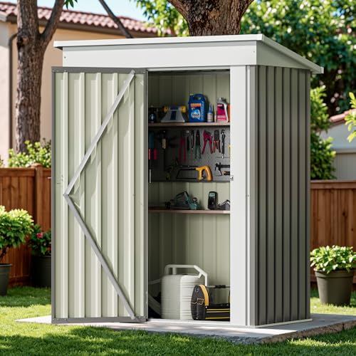 Devoko 5x3 FT Outdoor Storage Shed, Gray - color: Gray, size: 5x3 FT