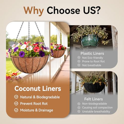 Halatool 3 Pack 16 Inch Coco Liners Replacement for Hanging Baskets - size: 16 in