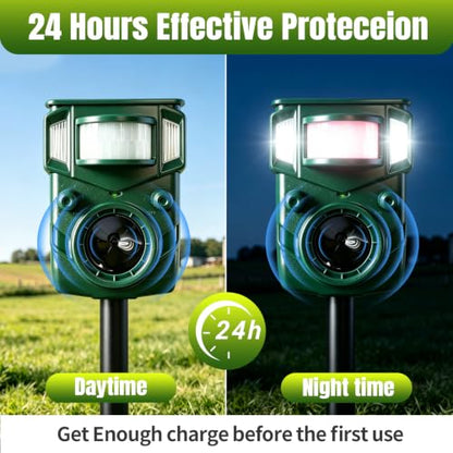 2026 Upgraded Solar Ultrasonic Animal Repellent, 5 Working Mode with Motion Sensor & Ultrasonic Waves Deer Squirrel Cat Dog Raccoon Repellent, Animal Deterrent Device Outdoor for Yard 2 Pack Green
