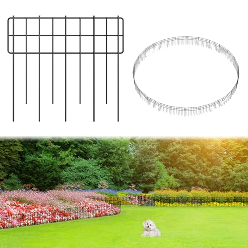 Garden Fence 28.2 FT x 12" H, Decorative Metal Border for Flower Beds - size: 26 Square Panels-28.2ft(L)x13"(W)