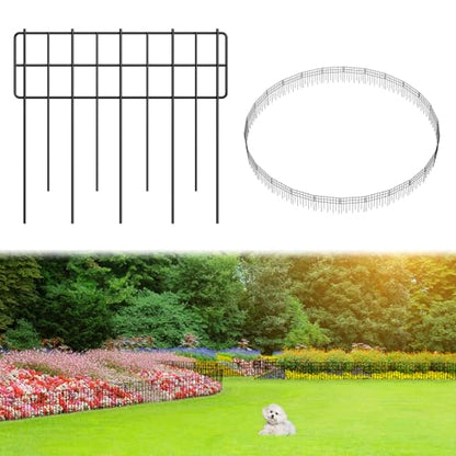 Garden Fence 28.2 FT x 12" H, Decorative Metal Border for Flower Beds - size: 26 Square Panels-28.2ft(L)x13"(W)