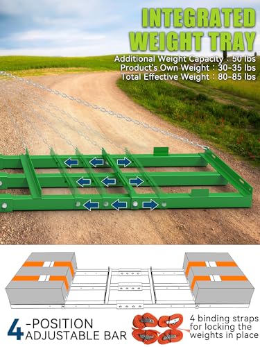 8ft Heavy Duty Drag Harrow for ATV, UTV, Tractor - Adjustable Tow Behind Leveling Rake with Weight Tray for Driveway Grader, Lawn, Field, Pasture, Food Plot Maintenance, Green(96 inch) - size: 8 ft