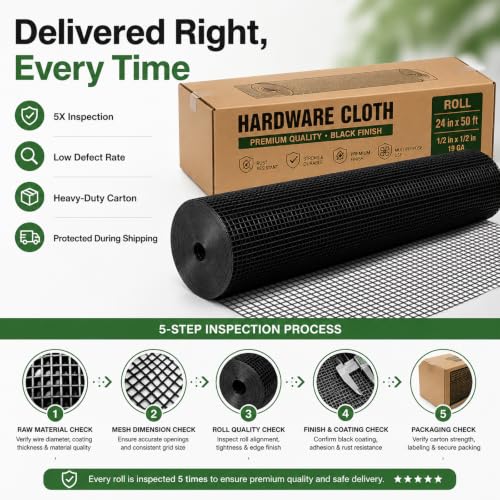 Black Hardware Cloth 1/2 in. x 6 ft. x 50 ft. 19-Gauge - size: 1/2'' x 72'' x 50'