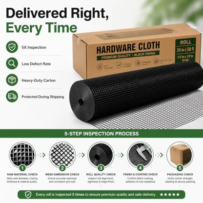 Black Hardware Cloth 1/2 in. x 3 ft. x 100 ft. 19-Gauge - size: 1/2'' x 36'' x 100'