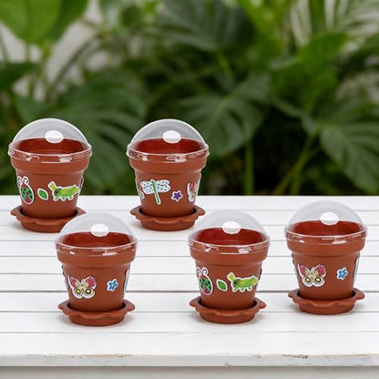 25 Packs Cupcake Plant Nursery Pots with Humidity Dome, Small Plastic Flower Plant Pots with 20 Sheet Stickers, Seeds Starter Pot Flower Planting Container for Seedlings Succulent Display (Wine Red) - color: 25 Packs With 20 Sheet Stickers