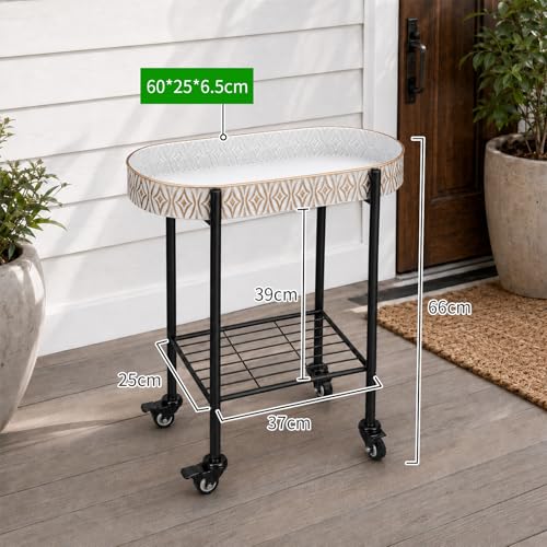 Growsun Metal Rolling Succulent Plant Stand with Drainage Holes Indoor Outdoor Plant Cart - color: White Brush Gold, size: Small