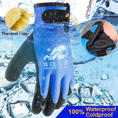 Waterproof Work Gloves Superior Grip Gardening Gloves - color: Blue Thermal, size: Medium