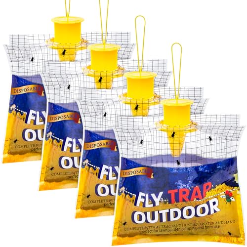 Fly Traps Outdoor Hanging for Patio, 4 Pre-Baited Flies Bags Disposable - size: 4 pack1