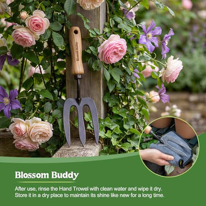 Stainless Steel Garden Hand Fork, Hand Weeder Fork with Ash Wood Handle - size: 31CM Garden Fork