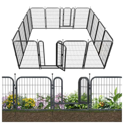 Decorative Garden Metal Fence 36ft (L)×45in (H) with 14 Panels 2 Gate Outdoor, No Dig Rustproof Wire, Animal Barrier Fencing for Outdoor Yard Patio Flower Bed,（Black-Silver） - size: 45in(H)x36ft(L)