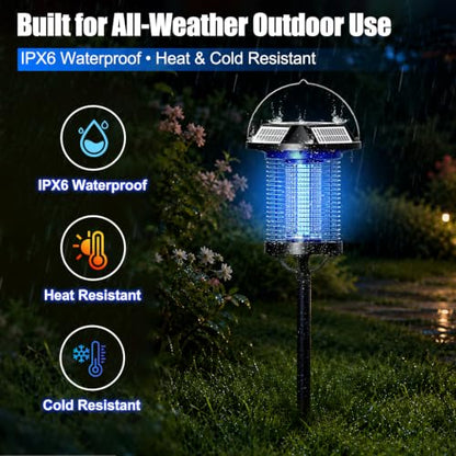 Solar Bug Zapper Outdoor, 4500V USB Rechargeable UV Flying Insect Trap (Circular) - size: Circular